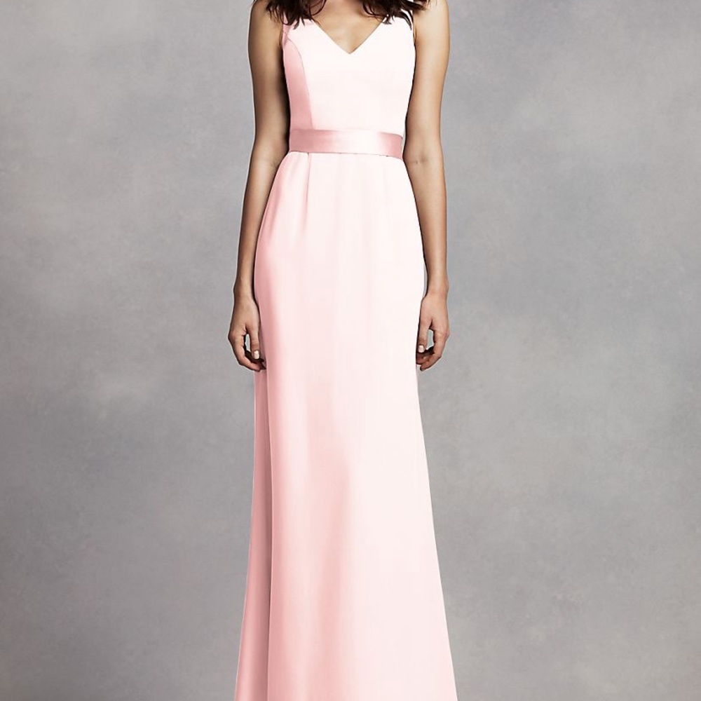 White by Vera Wang Long V Neck Crepe Gown
